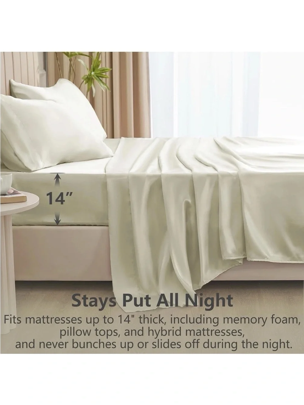 Satin Sheets Queen 4 Piece Ivory Cream Silky Soft Luxury Sheet Set